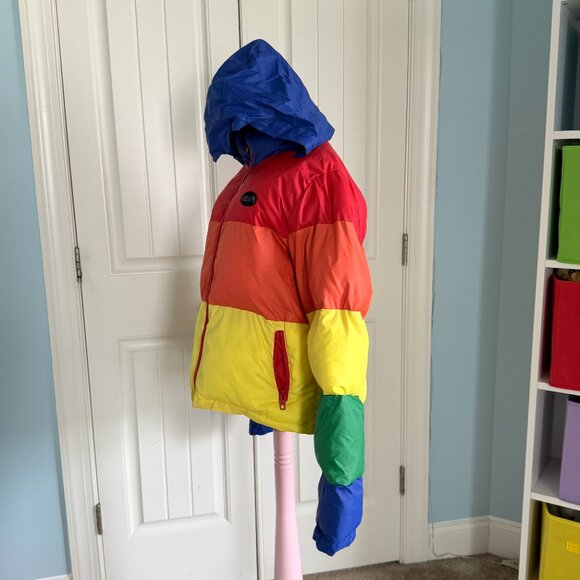 dELiA*s Bright Rainbow Puffer Coat with Roll Up Hood - Picture 10 of 13